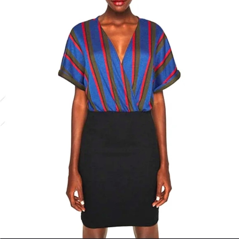 Zara Trafaluc | Striped Wrap Dress with Bodycon Skirt - Small
